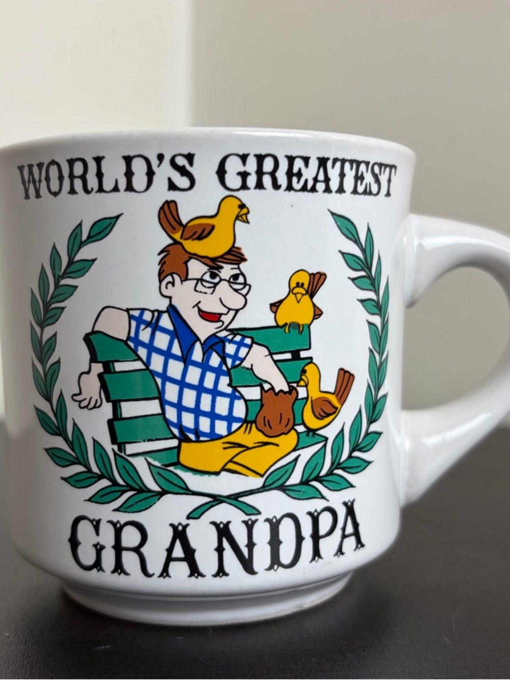 Vintage Grandpa Coffee White Ceramic Coffee Mug Gift Cartoon Collectible Papel